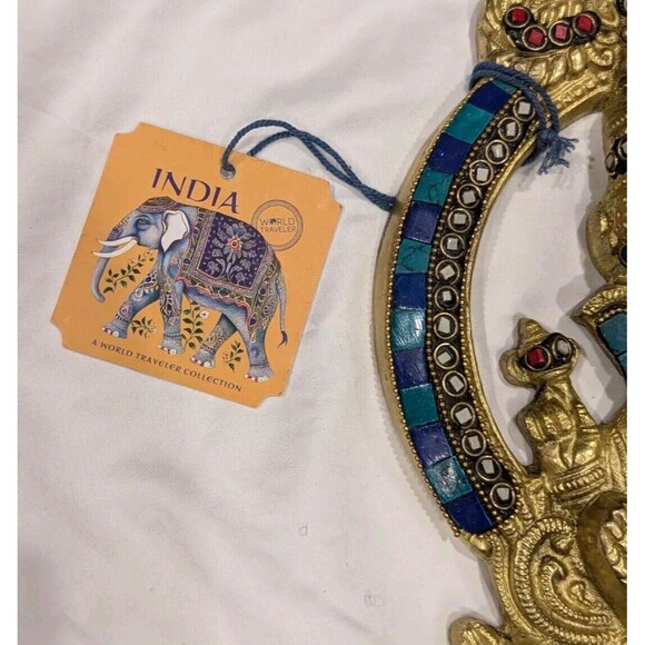 Colorful Brass Ganesh Idol Statue Elephant Murti God Ganesha Vinayak Ganpati - Picture 5 of 9